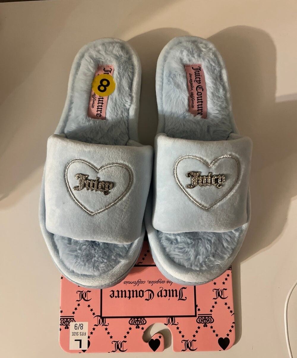 Juicy Couture Powder Blue Bling Slippers Size 8
